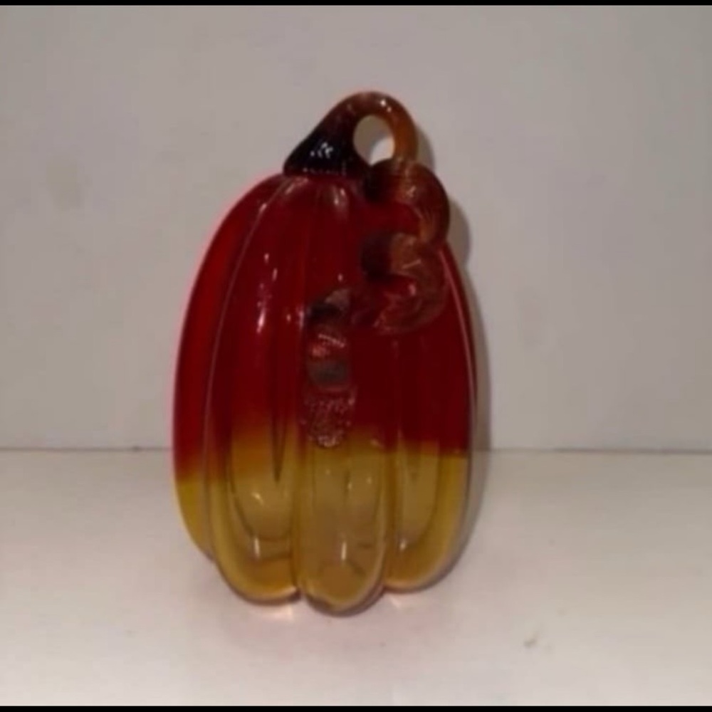 Handcrafted Glass Pumpkin Decor - Red and Yellow